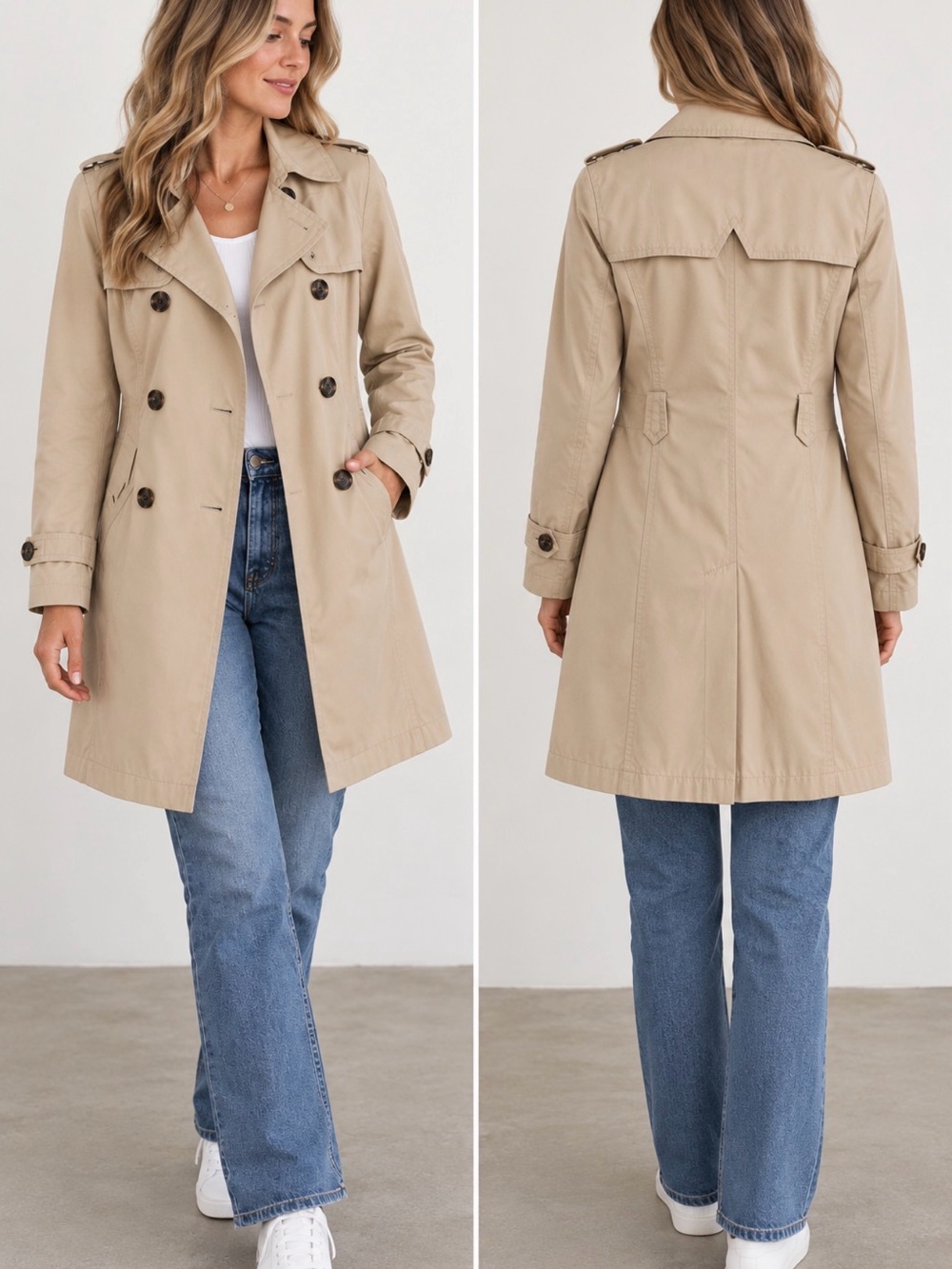 Gallery Khaki Double Breasted Trench Coat Cotton Blend M